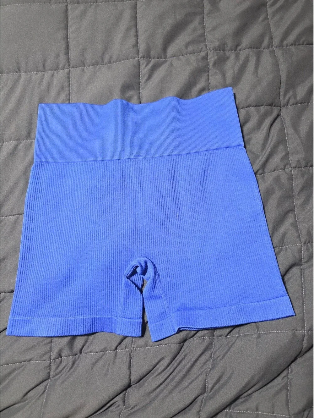 Colsie Women's High Waist Ribbed Blue Workout Shorts
